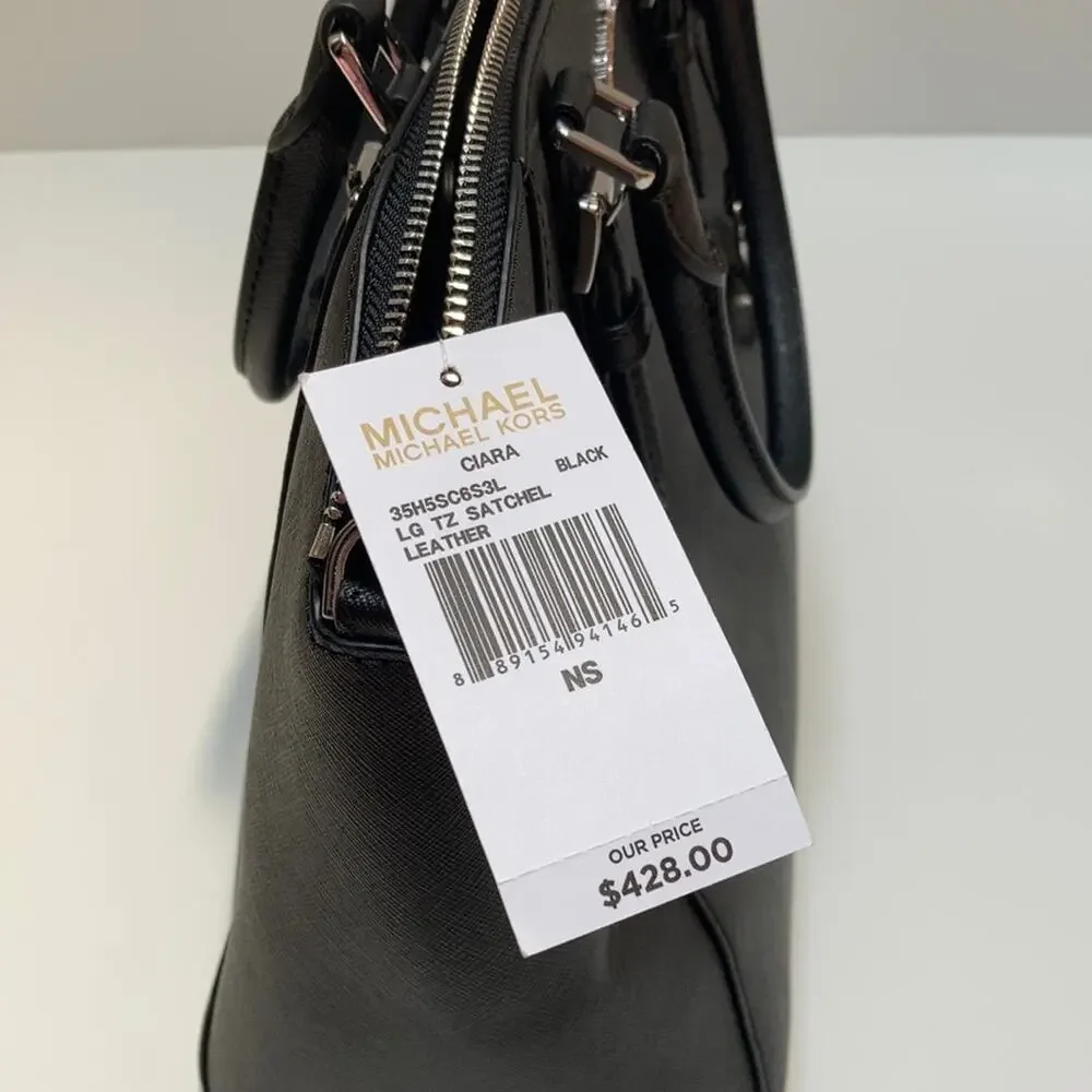 π€ NWT Authentic Michael Kors Saffiano Leather Lg Satchel Bag - BLACK - Picture 8 of 11